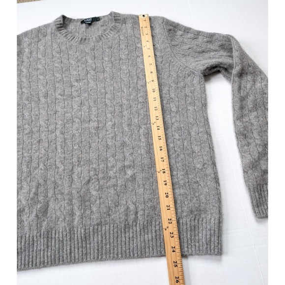 READ J Crew Italian Cashmere Sweater Mens Large Gray Cable Knit Crewneck - Picture 3 of 8
